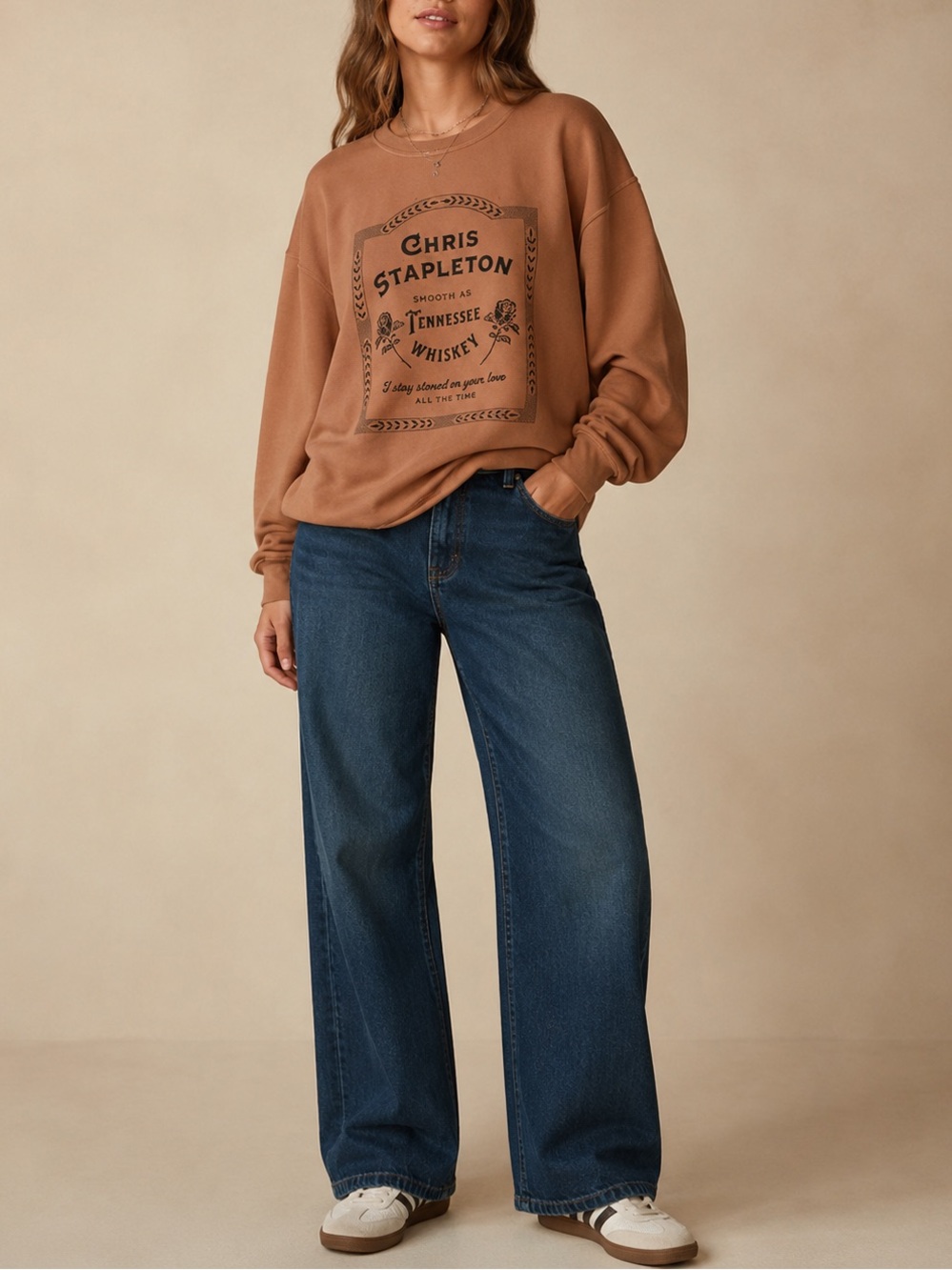 Chris Stapleton Tennessee Whiskey Graphic Crewneck Sweatshirt Brown L